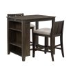 Transitional Design Dark Cherry Finish 3-piece Pack Counter Height Set Table w Display Shelf USB ports and 2x Counter Height Chairs Fabric Upholstered