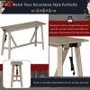 TREXM Multipurpose Home Kitchen Dining Bar Table Set with 3 Upholstered Stools(Natural Wood Wash)