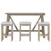 TREXM Multipurpose Home Kitchen Dining Bar Table Set with 3 Upholstered Stools(Natural Wood Wash)