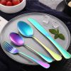 4Pcs Flatware Set Stainless Steel Silverware Cutlery Kitchen Utensil Set with Fork Knife Tea Spoon