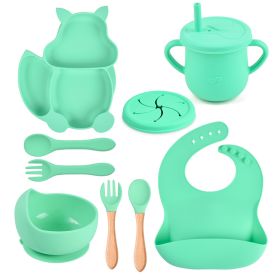 Silicone Squirrel Tableware Baby Silicone Food Supplement Set Baby Spork Integrated Silicone Plate Suit (Option: Y13-Suit)