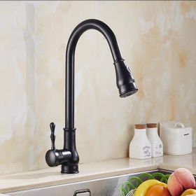 Copper Pull Antique Washing Basin Retractable Sink Kitchen Retro European Faucet (Option: Black 2)