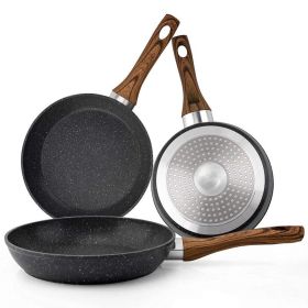 Household Frying Pan Set 3-Piece Nonstick Saucepan Woks Cookware Set (Color: Black, Type: 3 Piece)