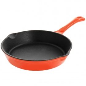 MegaChef Enameled Round 8 Inch PreSeasoned Cast Iron Frying Pan (Color: orange)