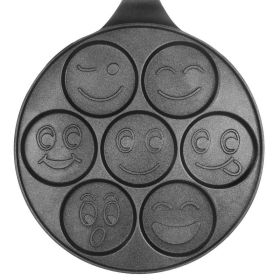 10.5 Inch Household Aluminum Nonstick Pancake Pan With Cool Touch Handle (Color: Black, Type: Happy Face)