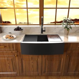 30 Black Farmhouse Sink Workstation - 30 Inch Kitchen Sink Gunmetal Black Stainless Steel 16 gauge Apron Front Kitchen Sink (Color: as pic)