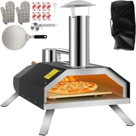 Outdoor Party Stainless Steel Portable Wood Pellet Burning Pizza Oven With Accessories (Color: Black A, Shape: Arched)