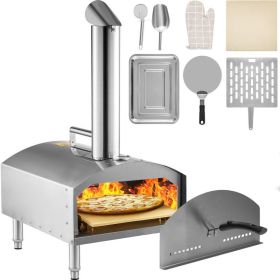 Outdoor Party Stainless Steel Portable Wood Pellet Burning Pizza Oven With Accessories (Color: Silver A, Shape: Arched)