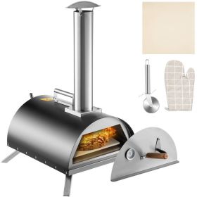 Outdoor Party Stainless Steel Portable Wood Pellet Burning Pizza Oven With Accessories (Color: Black, Shape: Arched)