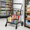 Jumbo Basket Folding Shopping Cart With Swiveling Wheels And Dual Storage Baskets