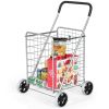 Jumbo Basket Folding Shopping Cart With Swiveling Wheels And Dual Storage Baskets